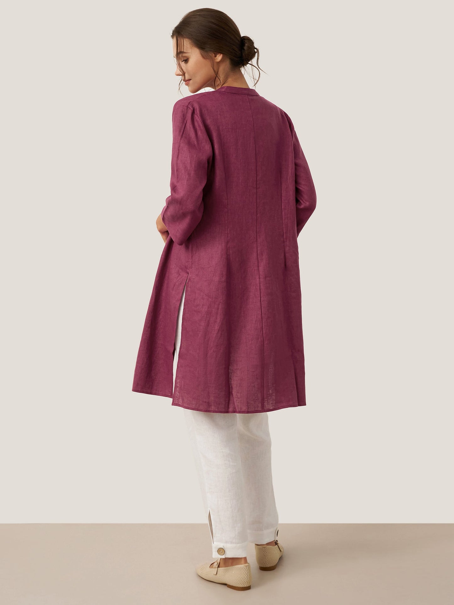 100% Linen Long Hand Button Top - DILLON