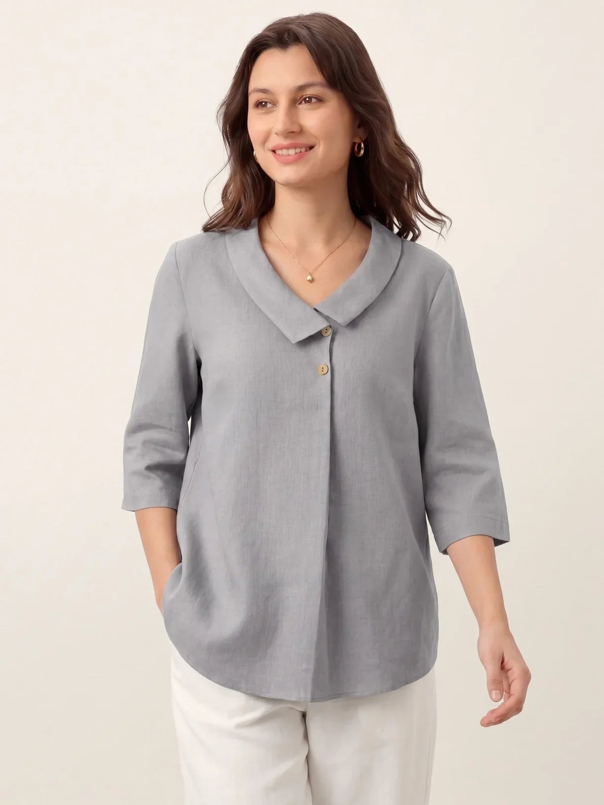 100% Linen Asymmetric Neck Inverted Pleat Top - OTTILIE
