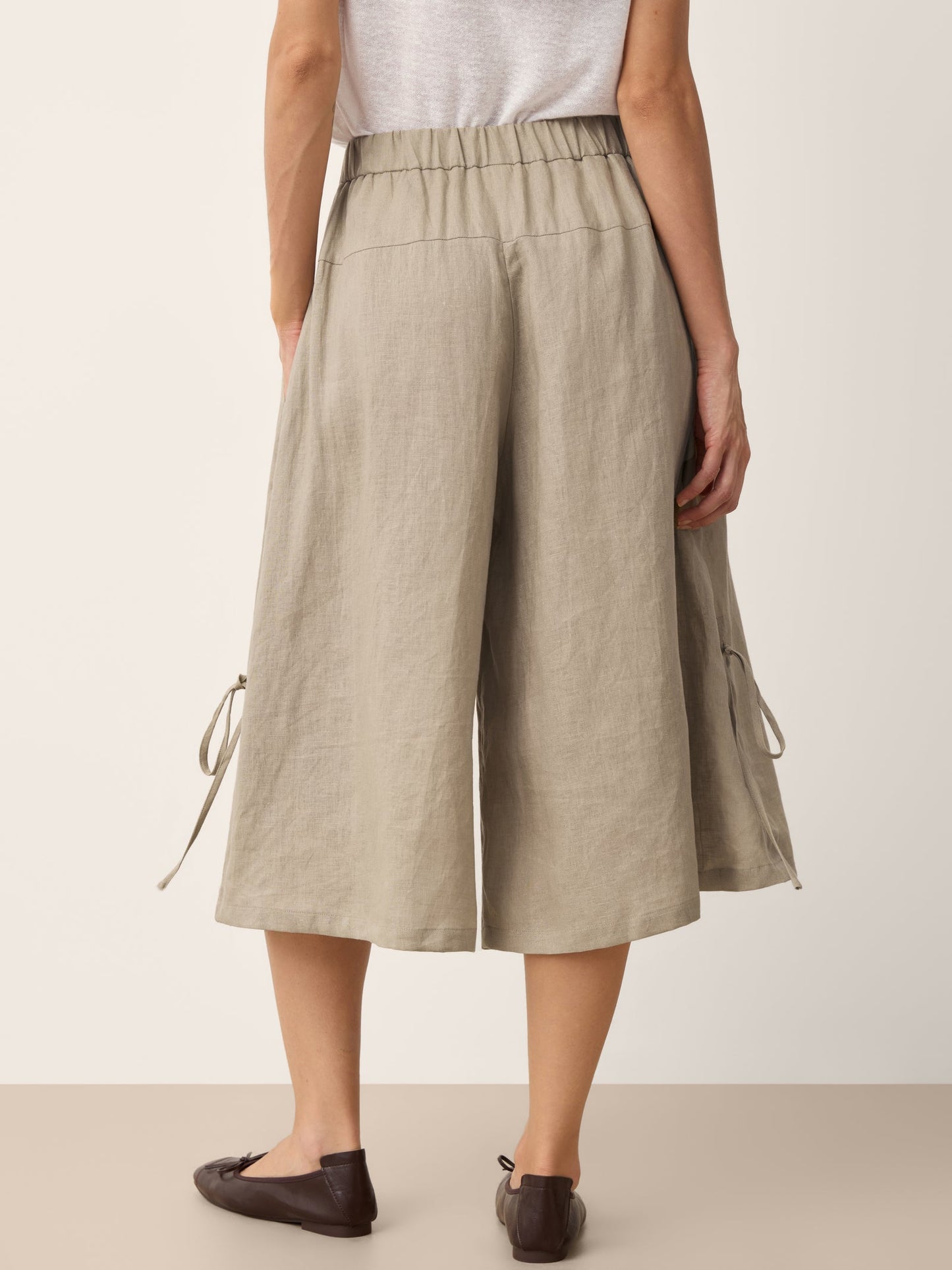 100% Linen Balloon Waist Drawstring Hem Trousers - CALANTHE