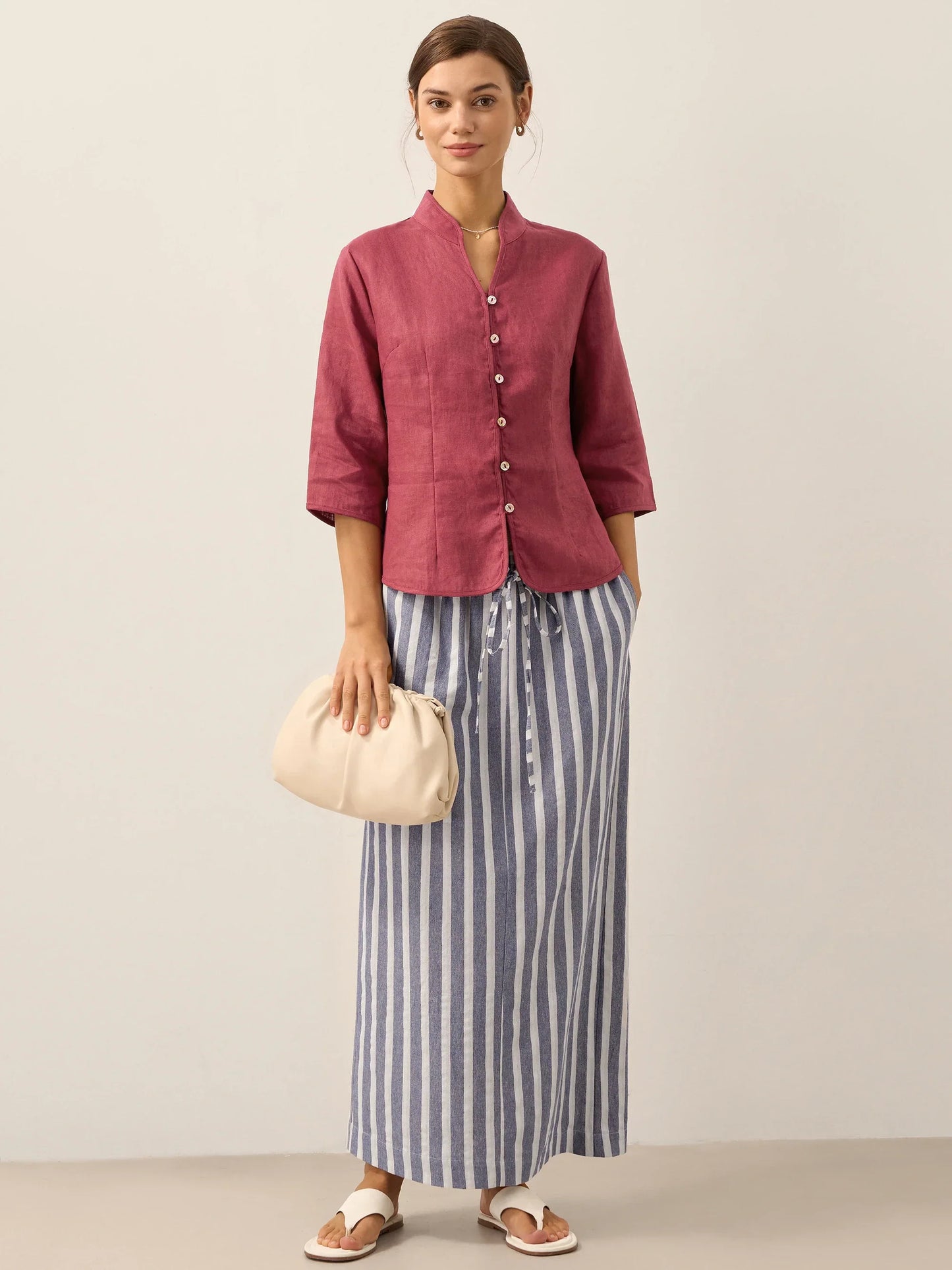 100% Linen Fitted Hand Button Jacket - AMELIA