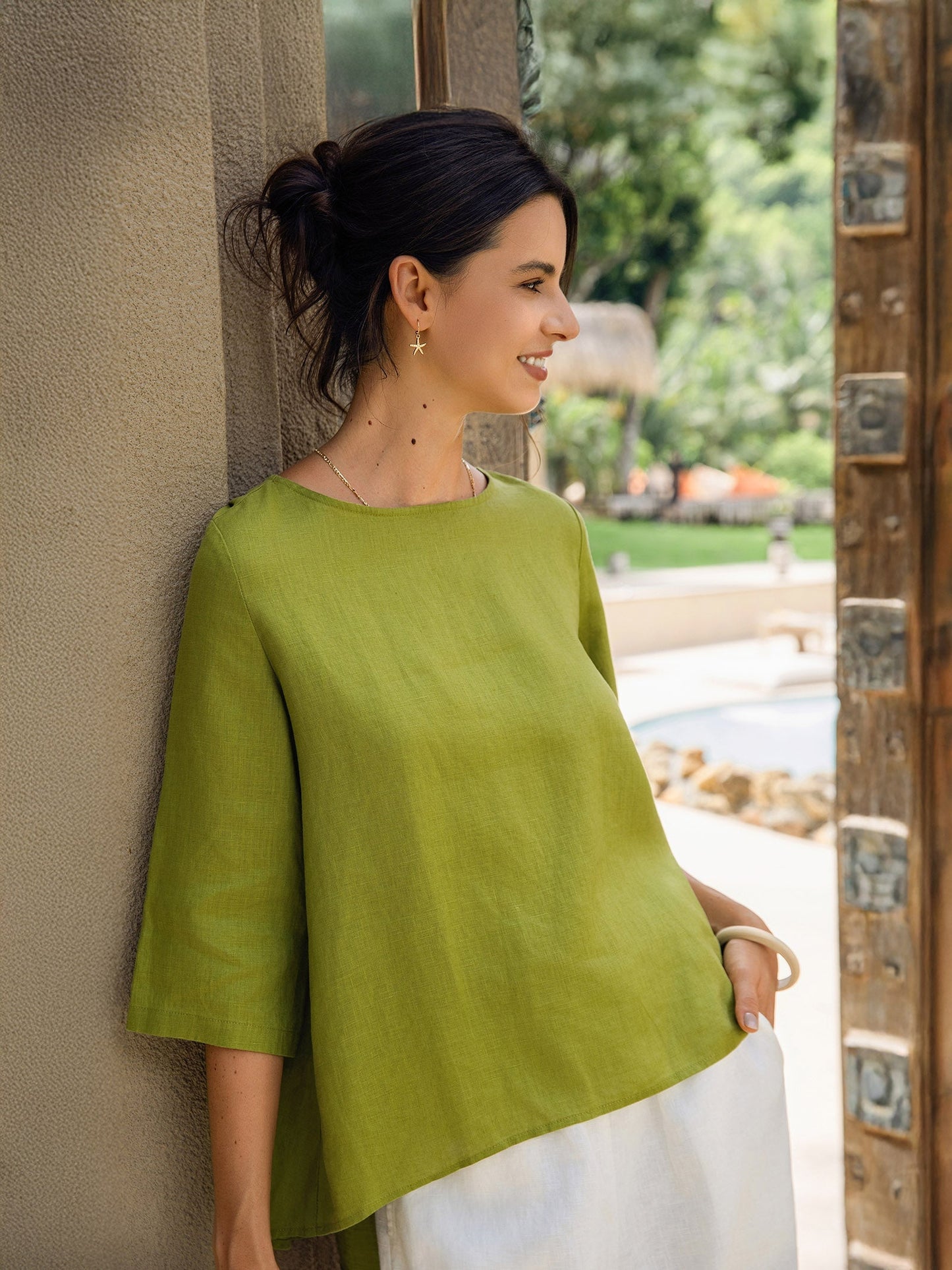 100% Linen Round Neck Asymmetric Hem - BRIANNA