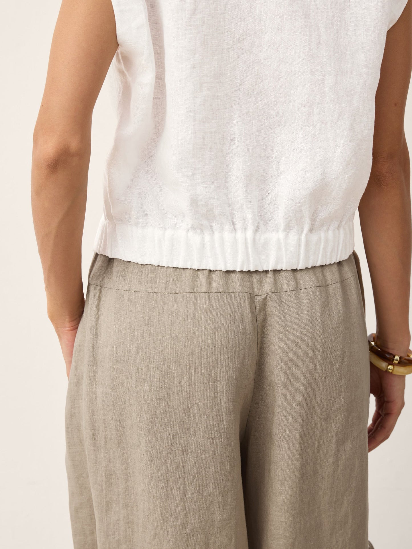 100% Linen Cross Front Elastic Back Cropped Shirt - VALERIA