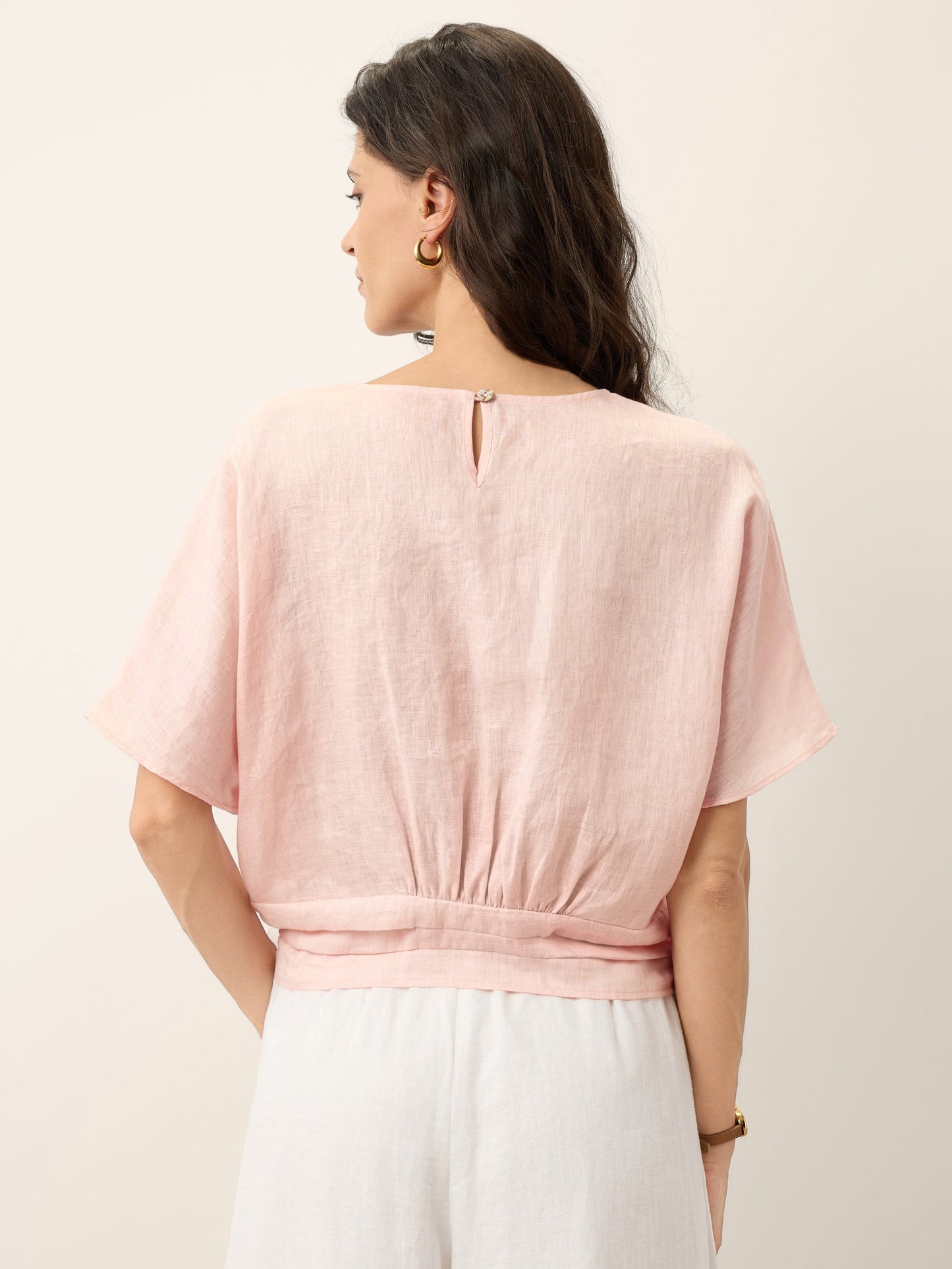 100% Linen Drop-Shoulder Front Tie Top - PAULA