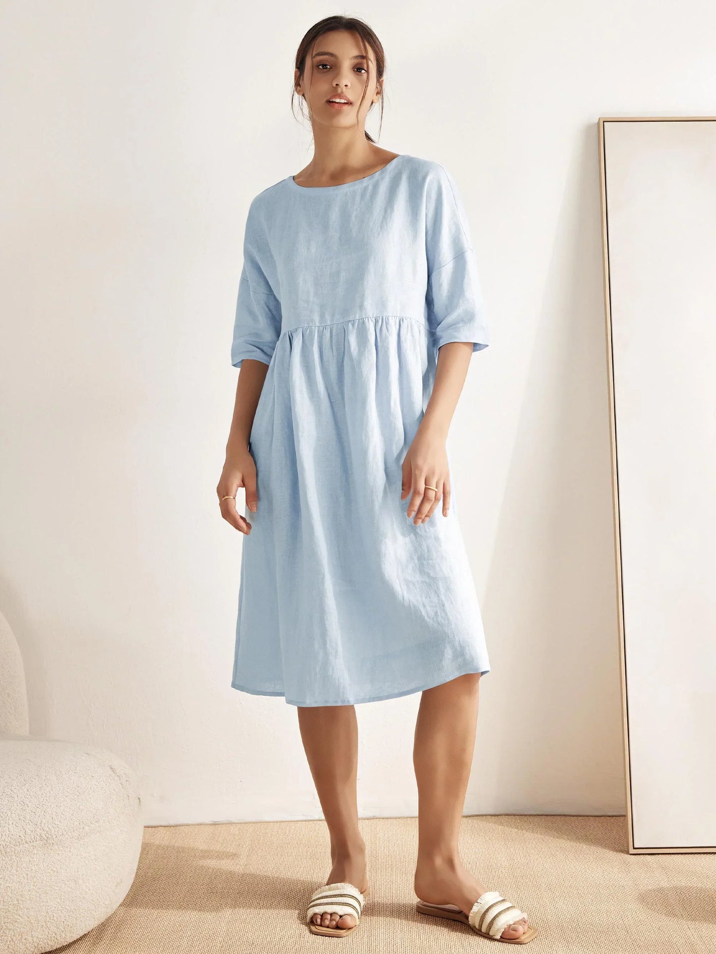 100% Linen A-Line Midi Dress - VALENCIA
