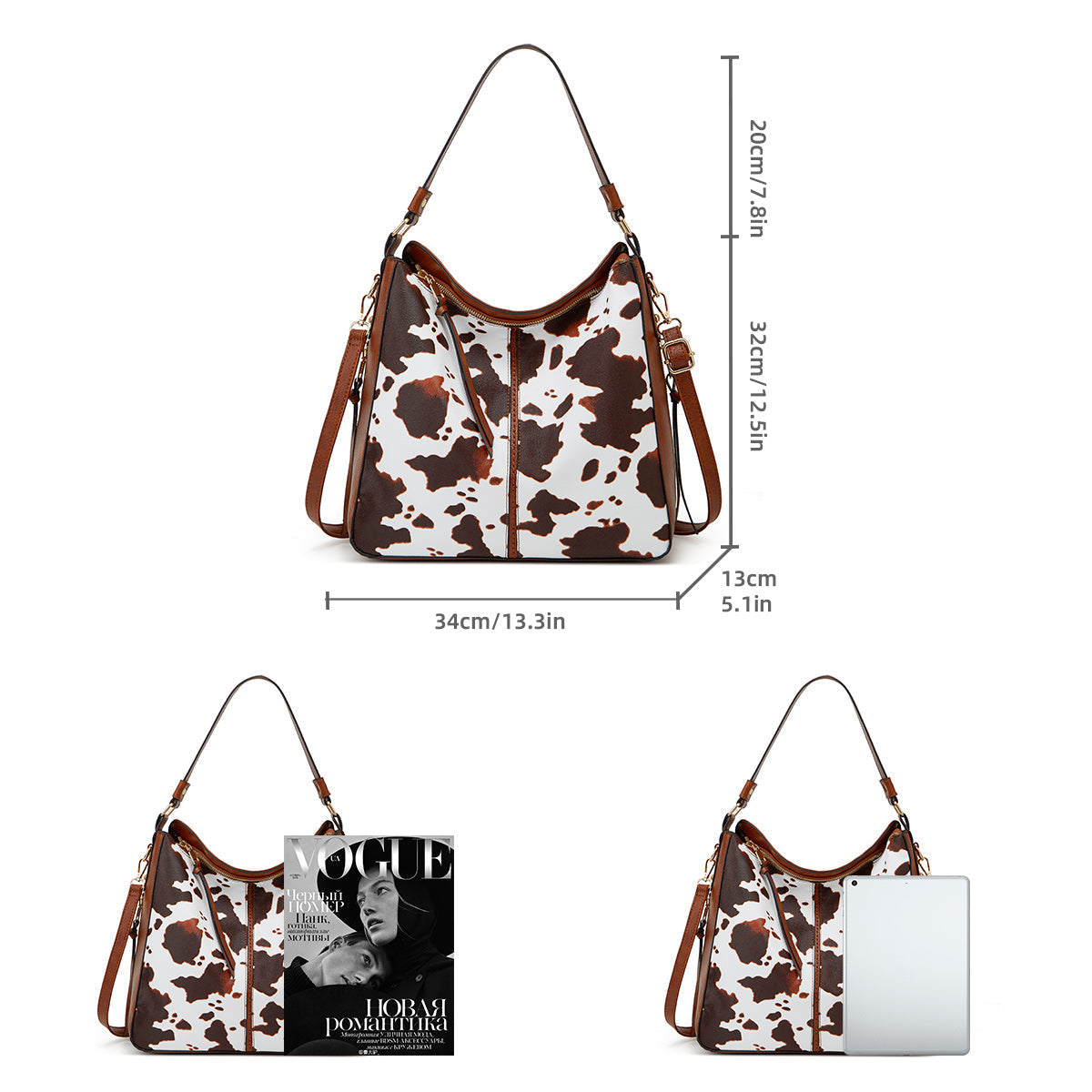 3-Piece Luxury Printed Leather Hobo Bag Set