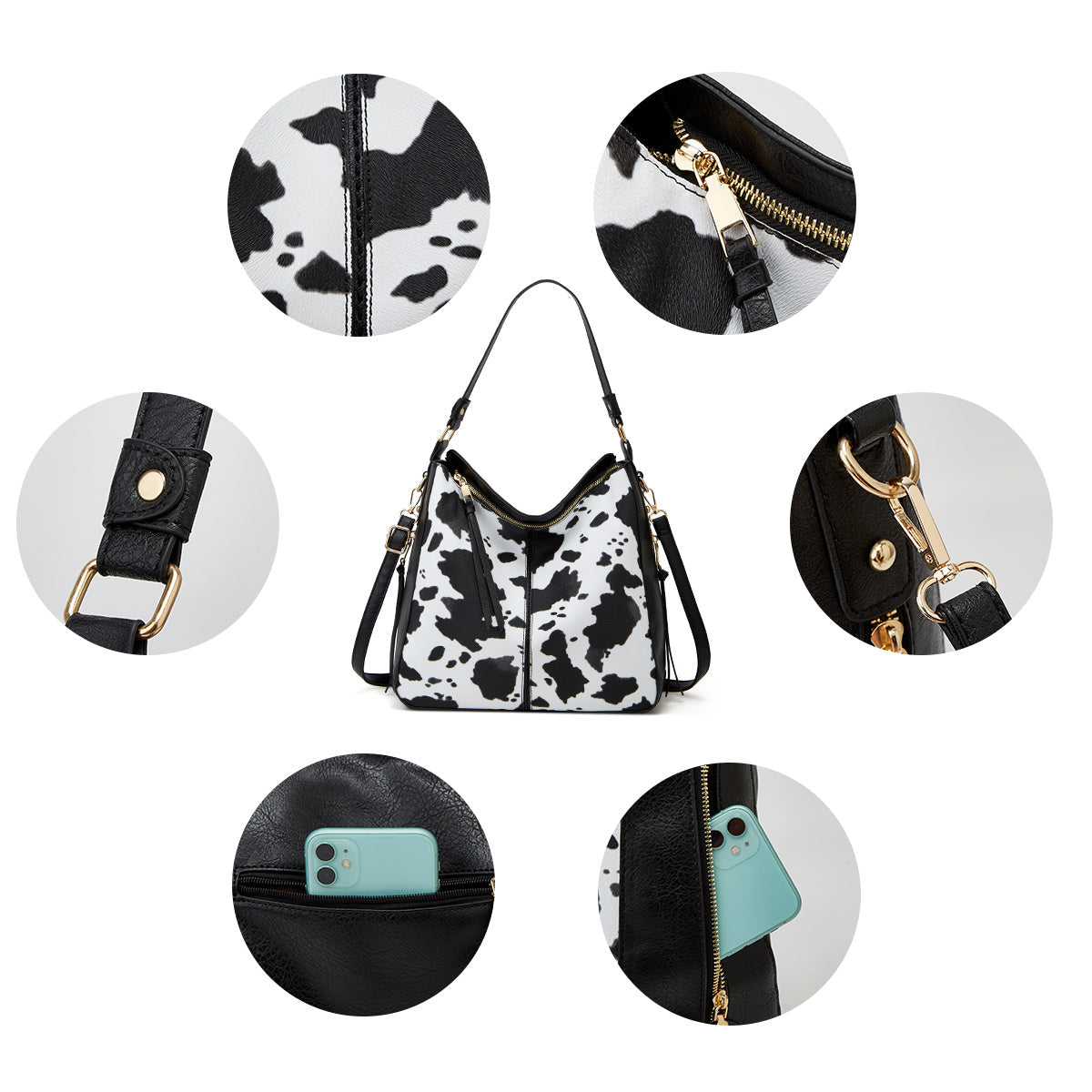Luxury Anti-Theft Leather Print Hobo Bag + FREE Pouch Wallet