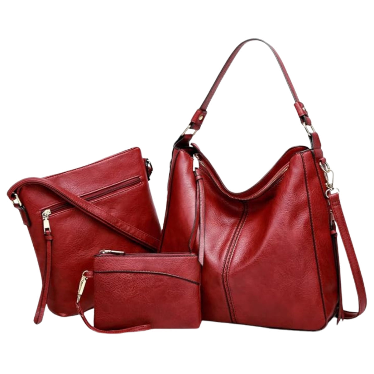 3-Piece Leather Hobo Bag Set