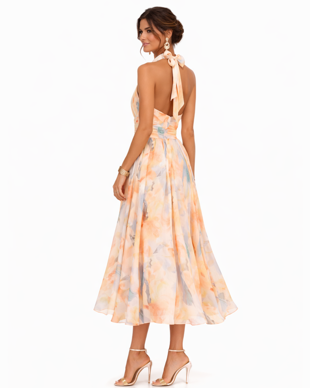 Aurora - Vestido de cuello halter con estampado de acuarela