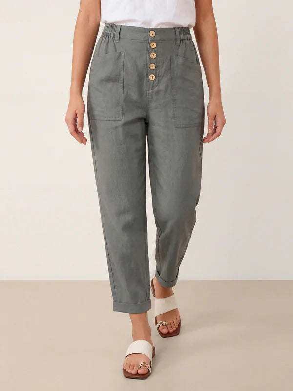 Linen Single Button Fly Trousers - HEIDI