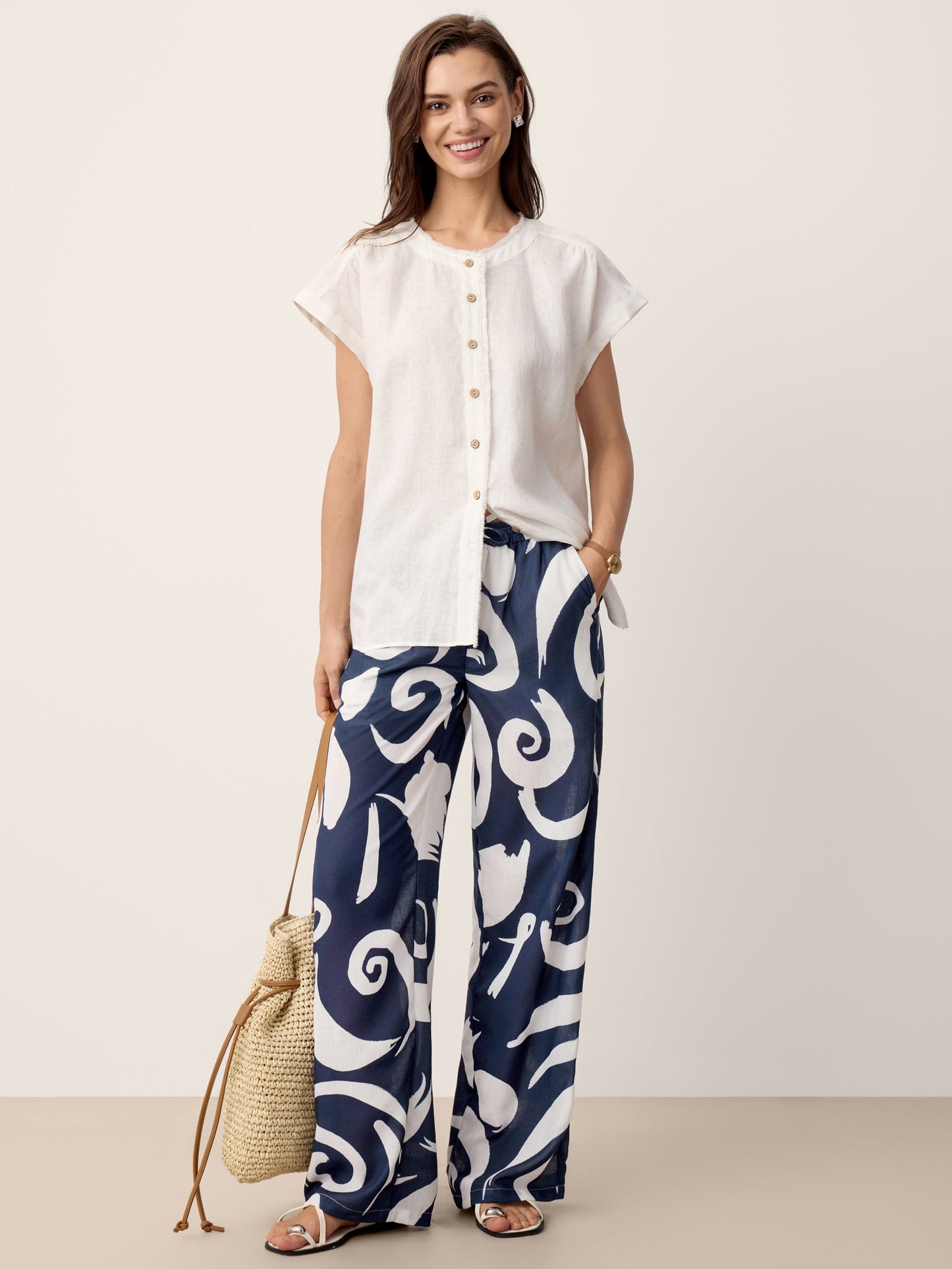 Pantalón de pierna recta con estampado abstracto de lino ORLA