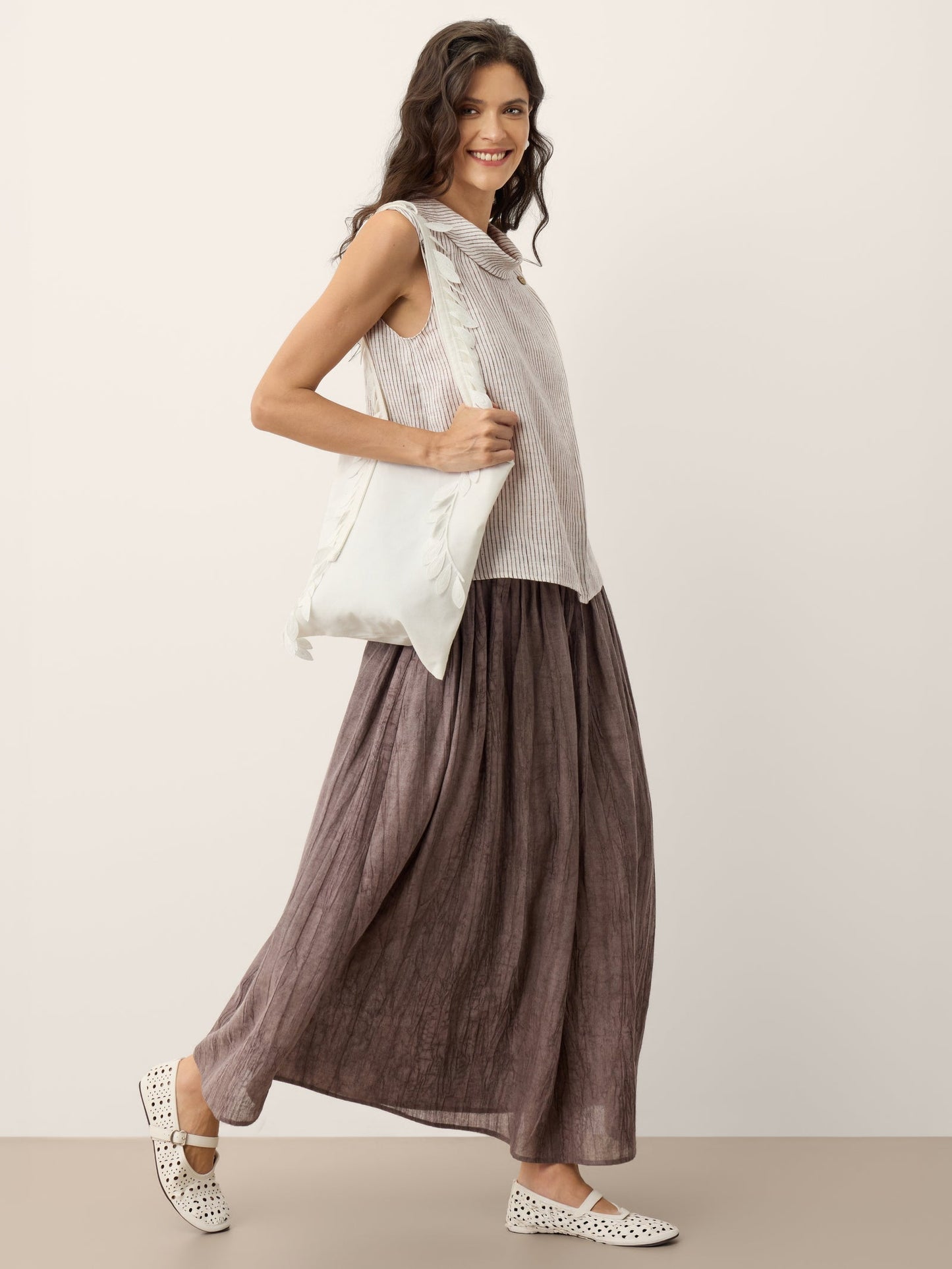 Lyocell Textured Pleated Waist Skirt - ROSAMUND