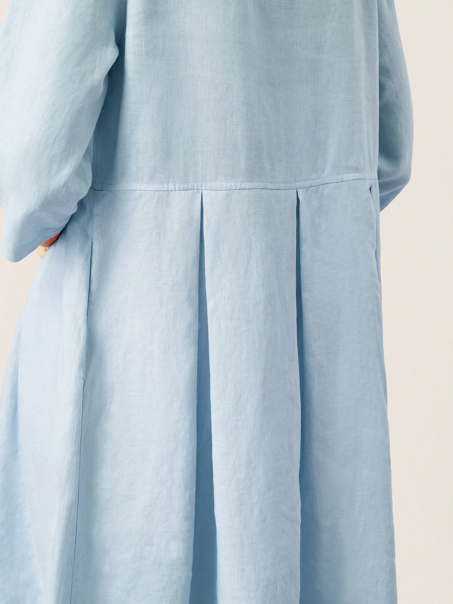 100% Linen Button Half-Moon Neck Dress