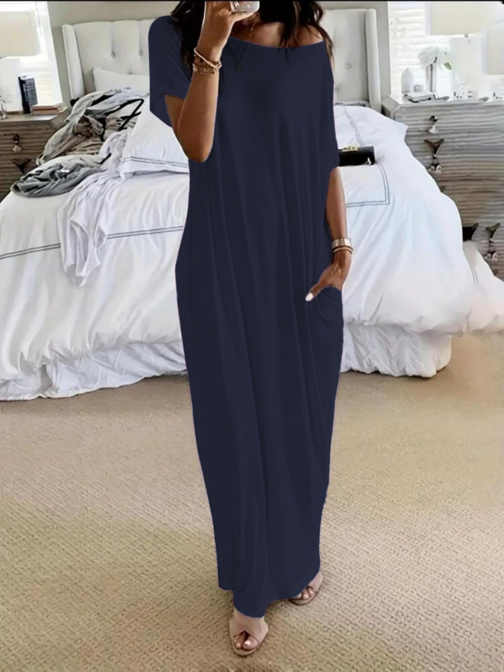 Vestido casual holgado asimétrico de hombro descubierto