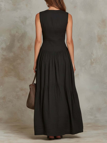 Vestido maxi de algodón con bolsillo de solapa de estilo retro
