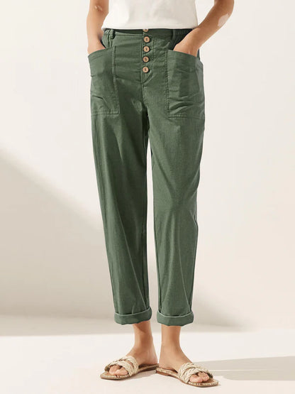 Pantalón mosca de lino con botón simple HEIDI