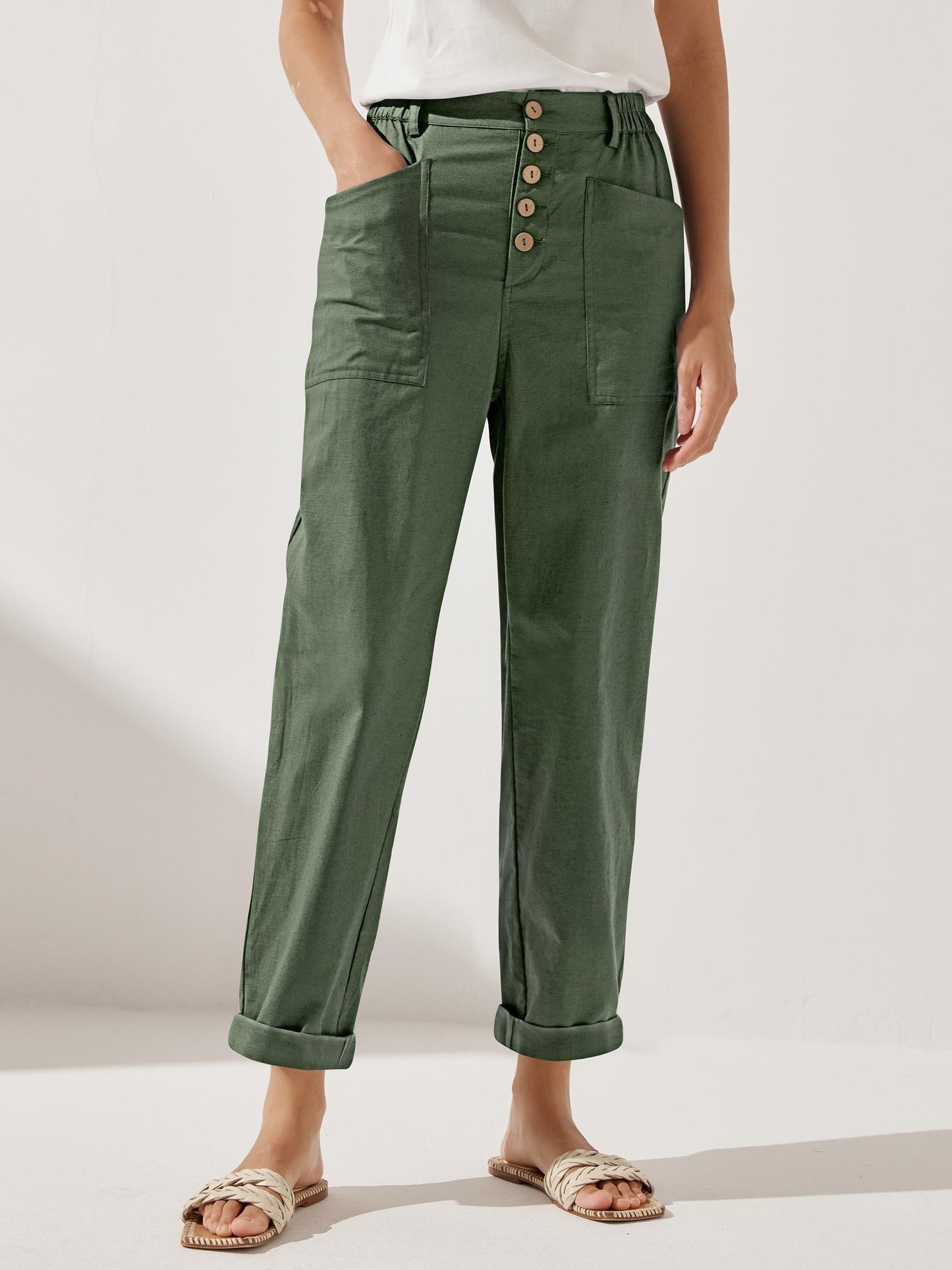 Pantalón mosca de lino con botón simple HEIDI