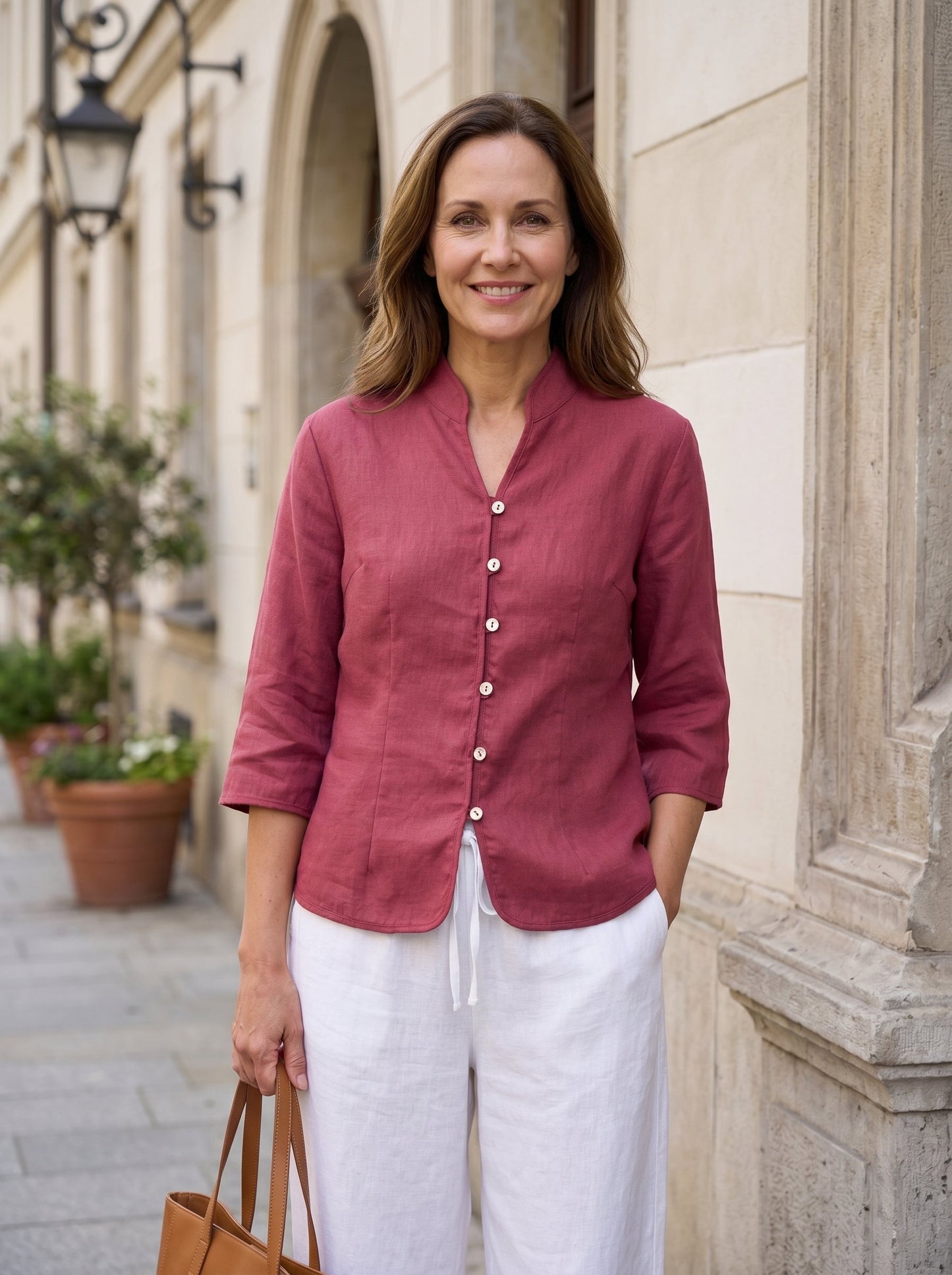 Chaqueta ajustada con botones de mano 100% de lino AMELIA