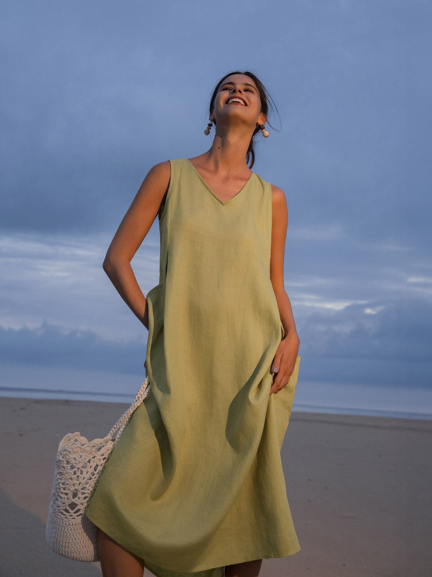 Vestido largo TARA A-Line 100% lino sin mangas
