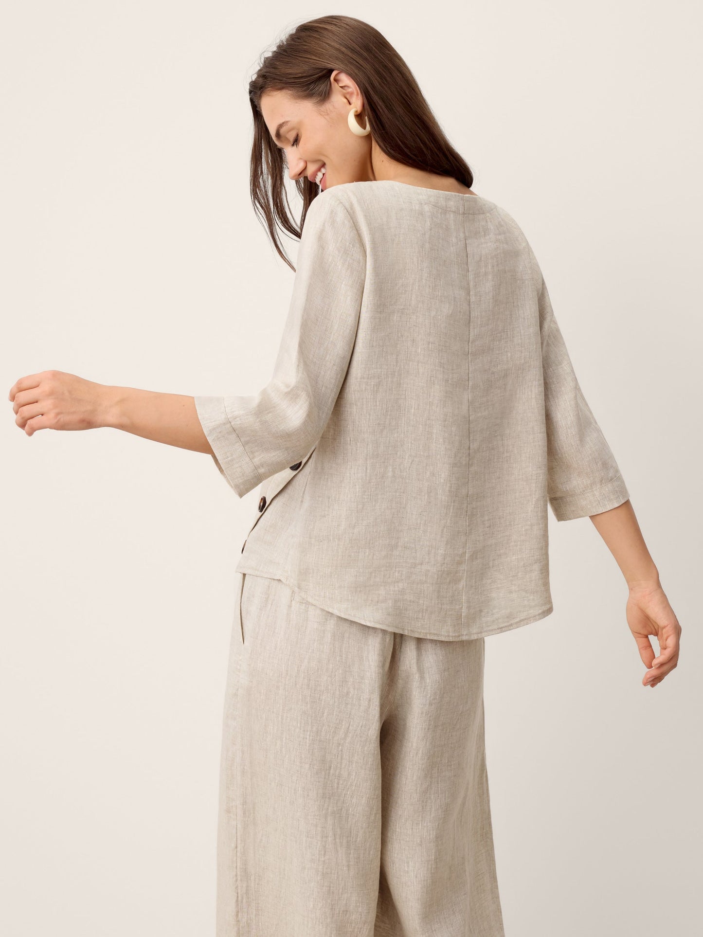 100% Lino Asimétrico-Hem Botón-Trim Top NYLA