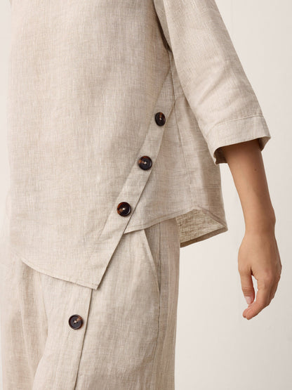100% Lino Asimétrico-Hem Botón-Trim Top NYLA