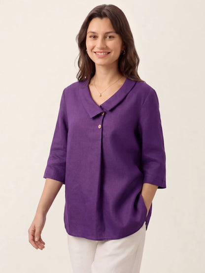 Top plisado invertido cuello asimétrico 100% lino OTTILIE