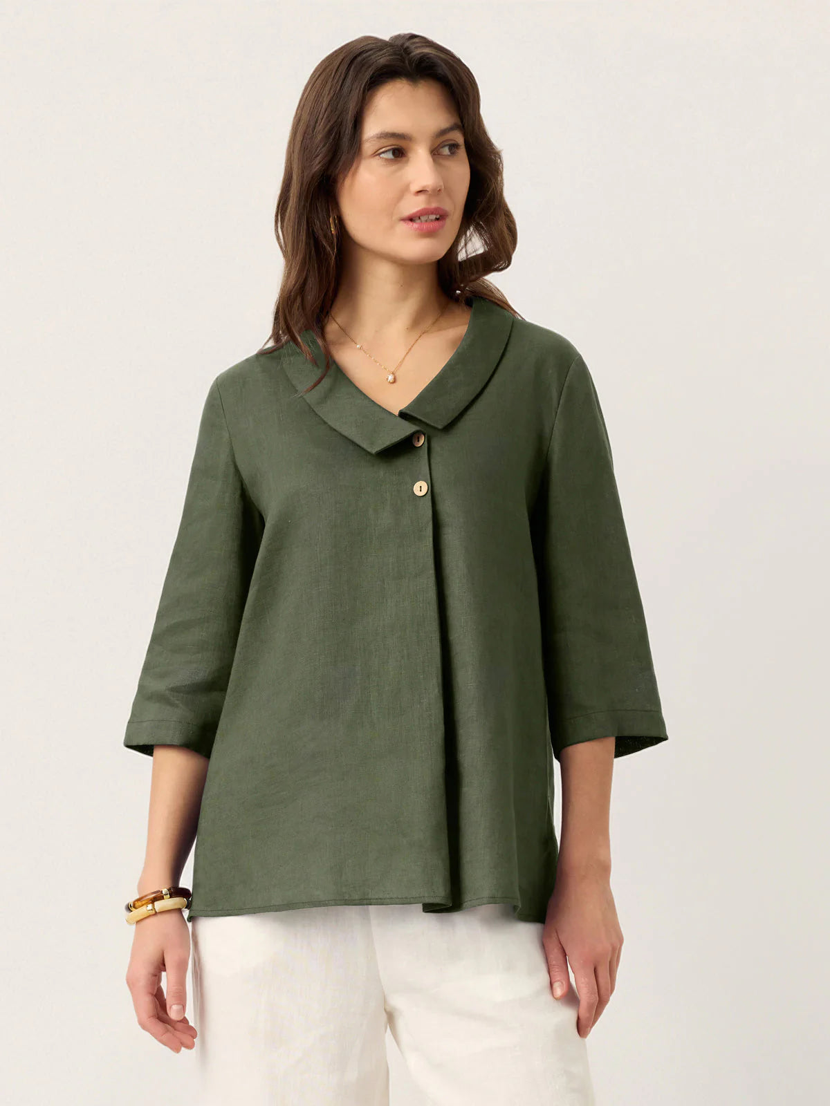 Top plisado invertido cuello asimétrico 100% lino OTTILIE