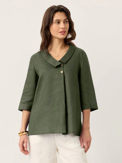 Top plisado invertido cuello asimétrico 100% lino OTTILIE