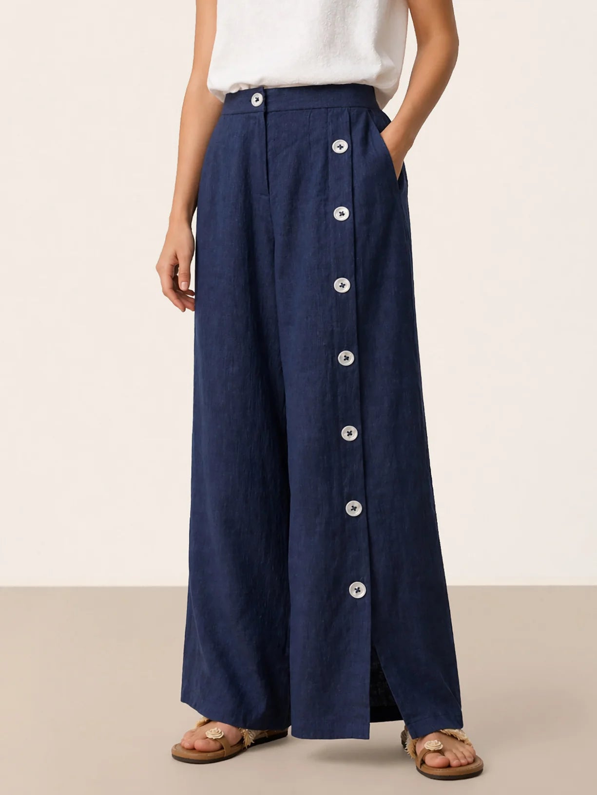 Pantalón con dobladillo de hendidura 100% de lino KATYA