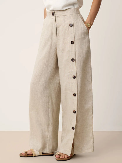 Pantalón con dobladillo de hendidura 100% de lino KATYA