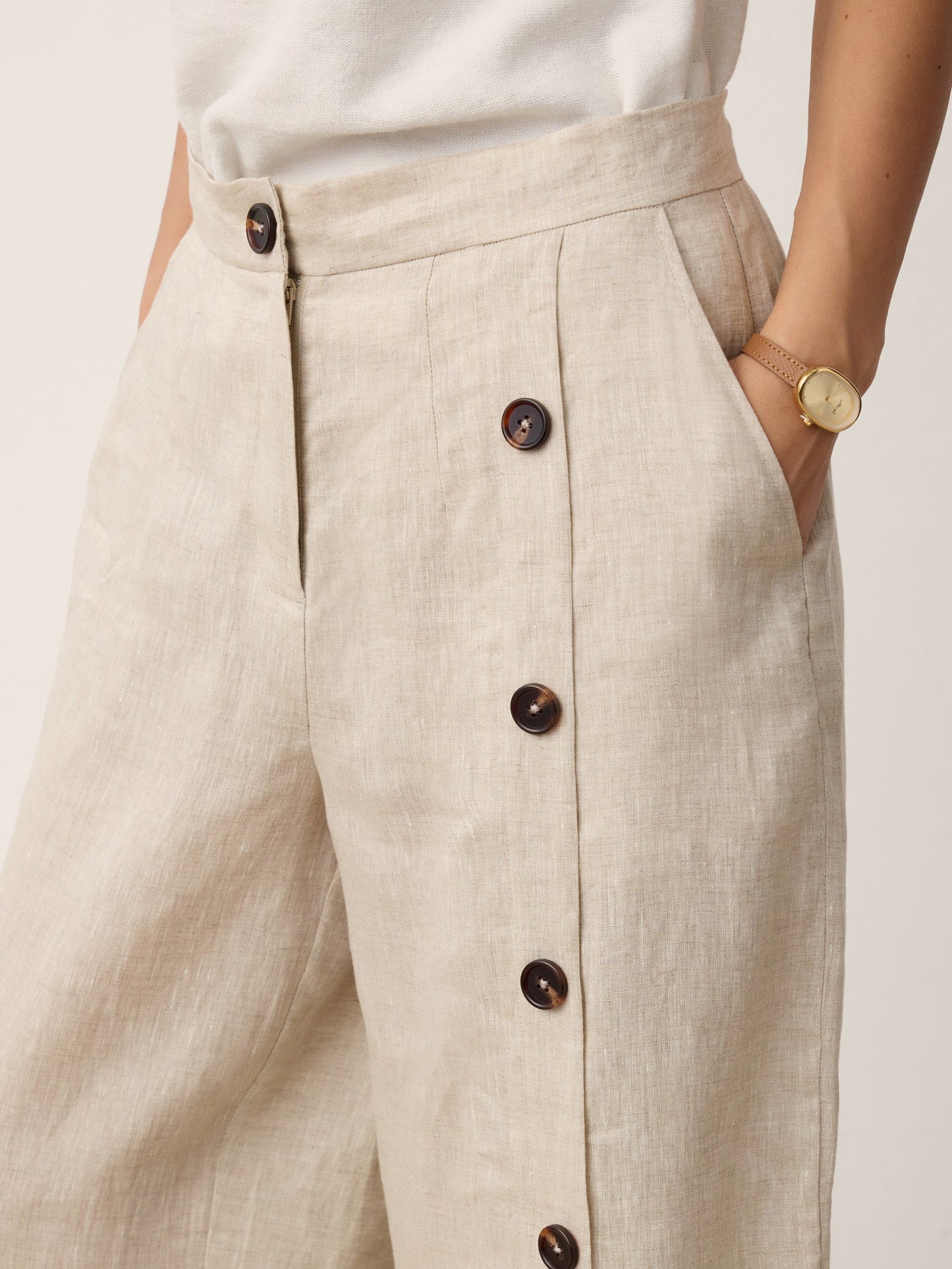 Pantalón con dobladillo de hendidura 100% de lino KATYA