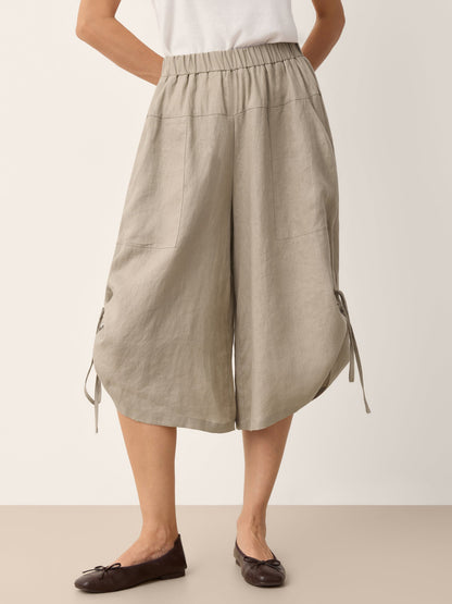 Pantalón de 100% lino con cordón en el dobladillo y cintura elástica con globo CALANTHE