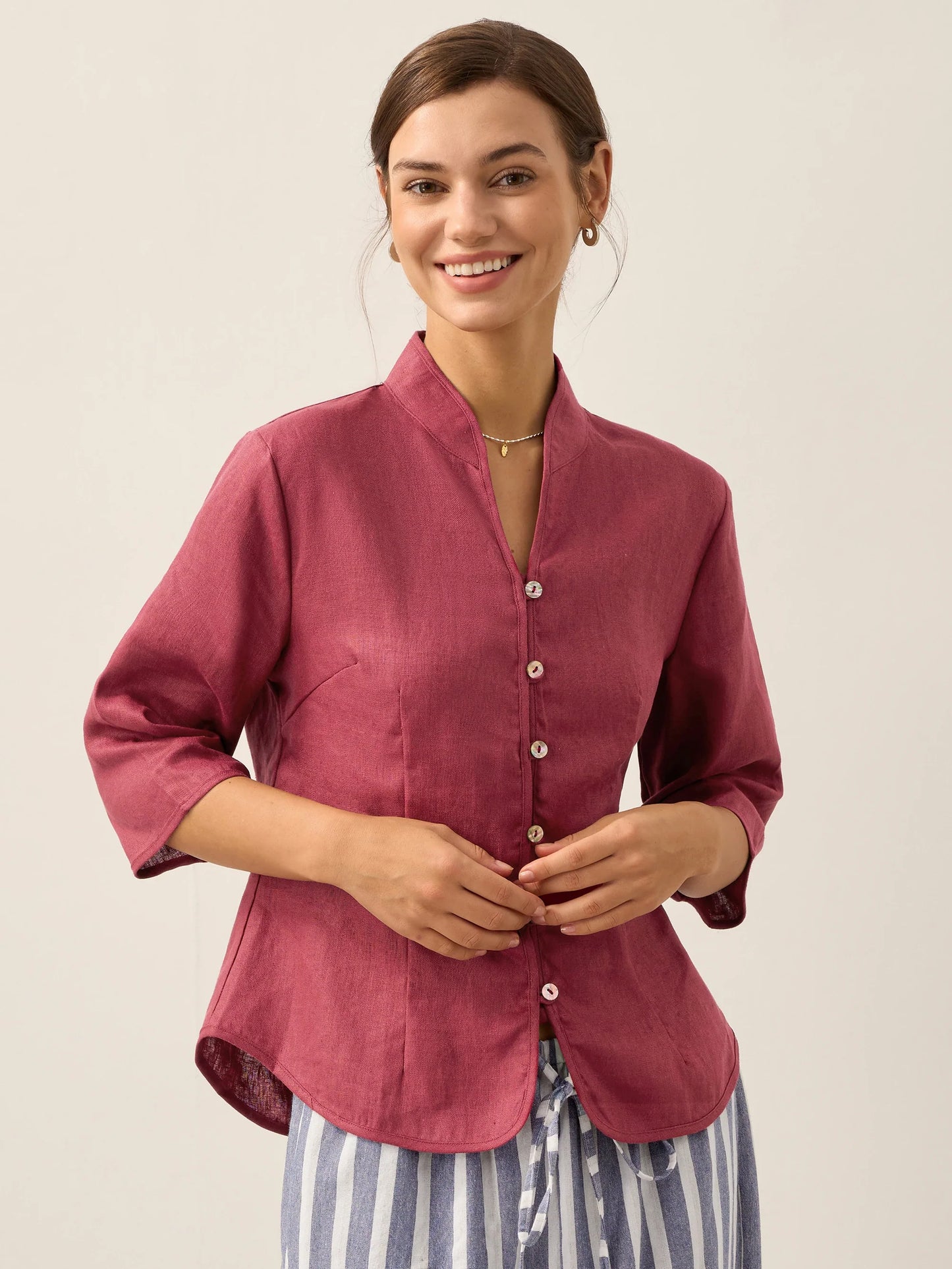 Chaqueta ajustada con botones de mano 100% de lino AMELIA