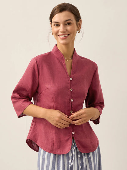 Chaqueta ajustada con botones de mano 100% de lino AMELIA