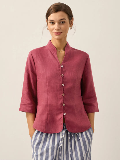 Chaqueta ajustada con botones de mano 100% de lino AMELIA