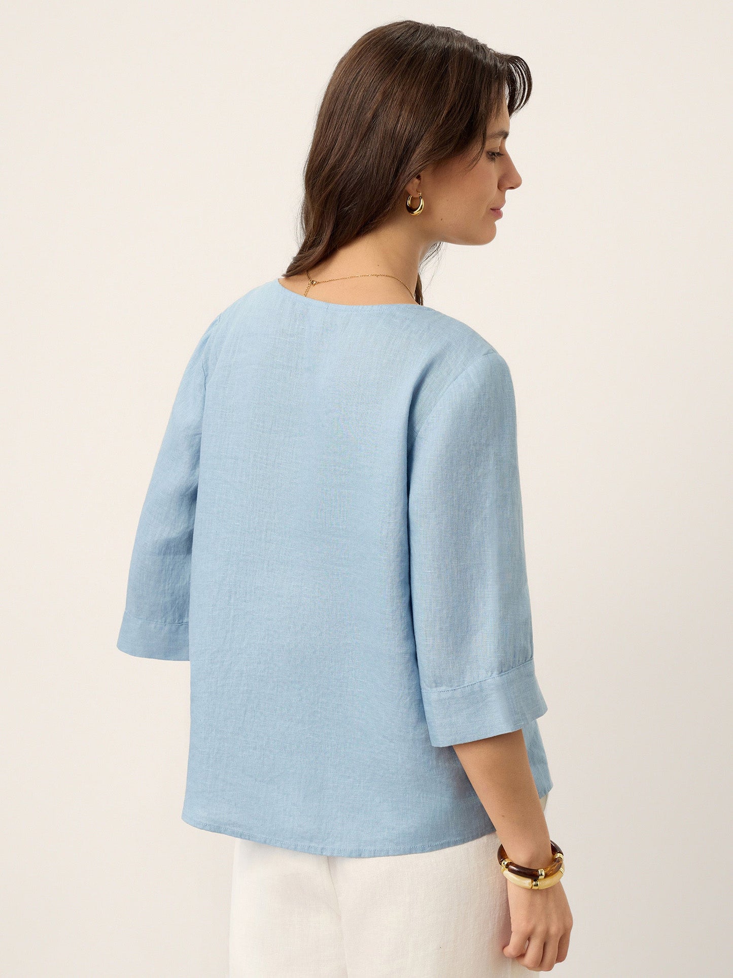 100% Lino Split Neck Inverted Pleat Top TABITHA