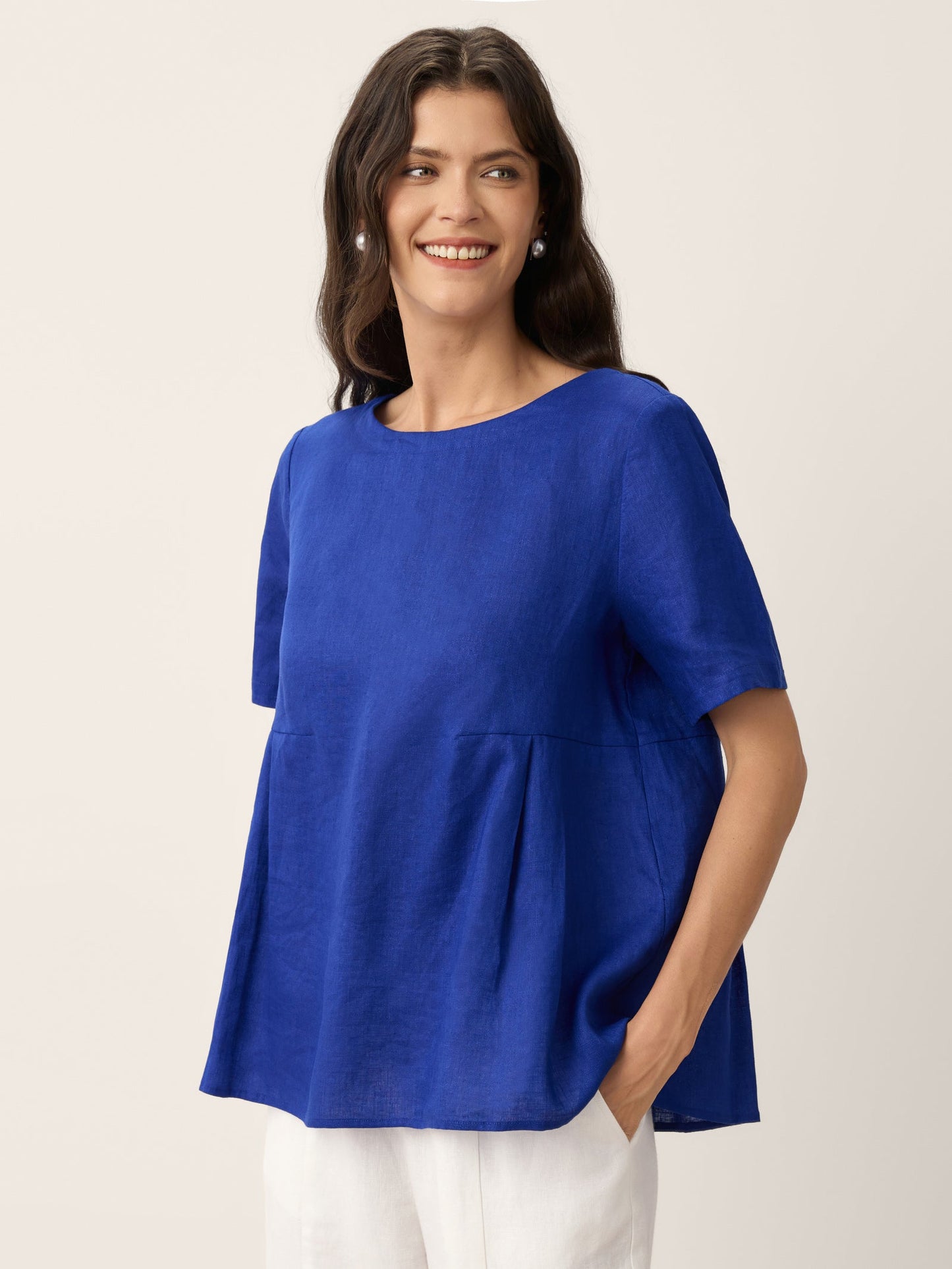 100% Linen Pleated Waist Relaxed Overtop FABIENNE