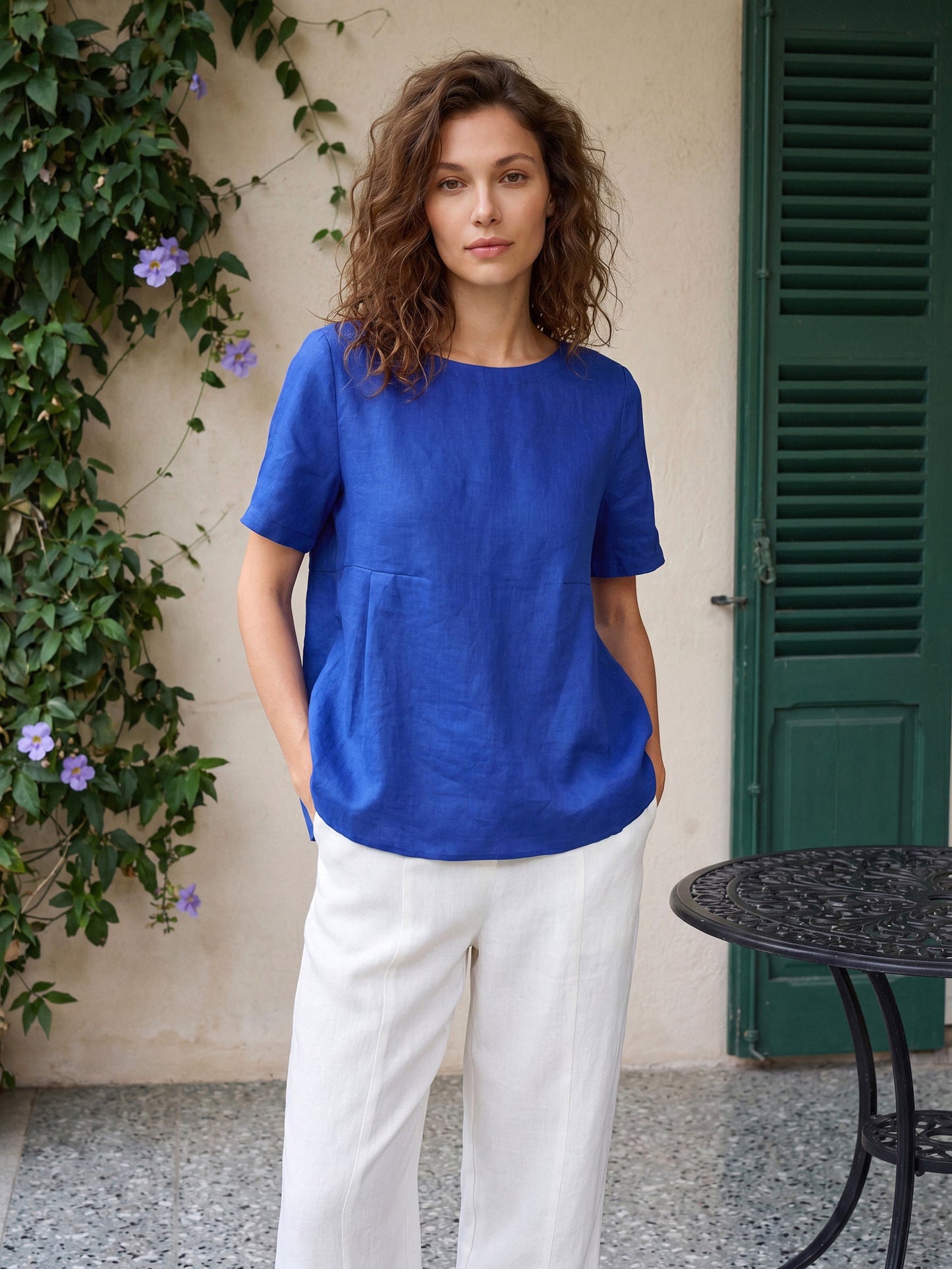 100% Linen Pleated Waist Relaxed Overtop FABIENNE