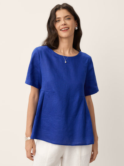 100% Linen Pleated Waist Relaxed Overtop FABIENNE