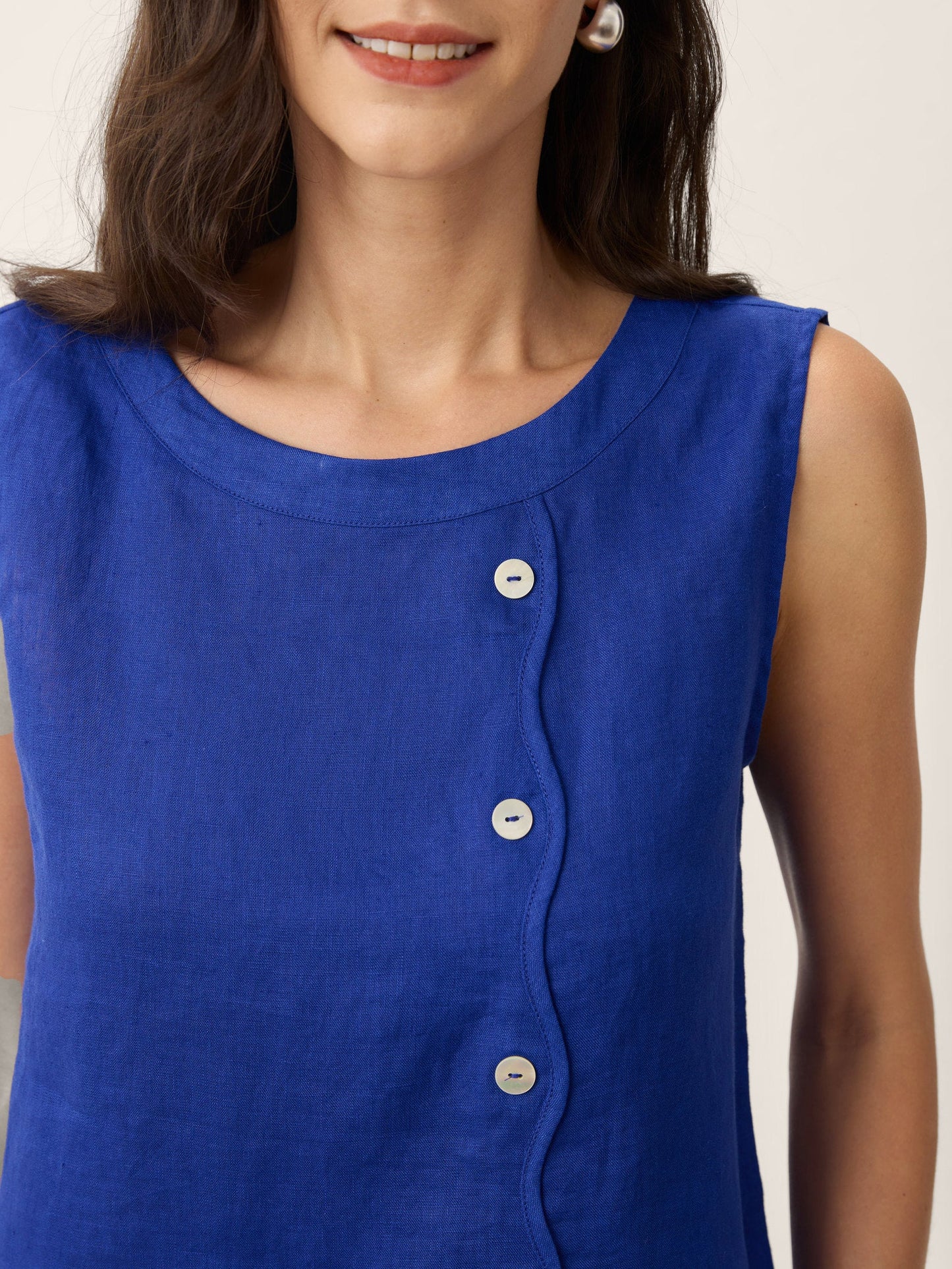 100% Linen Shell Botón Detalle Camiseta sin mangas GALATEA