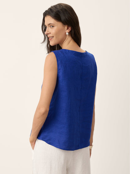 100% Linen Shell Botón Detalle Camiseta sin mangas GALATEA