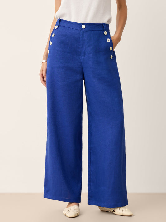 Pantalón de Lino 100% Pierna Ancha con Botones IONE