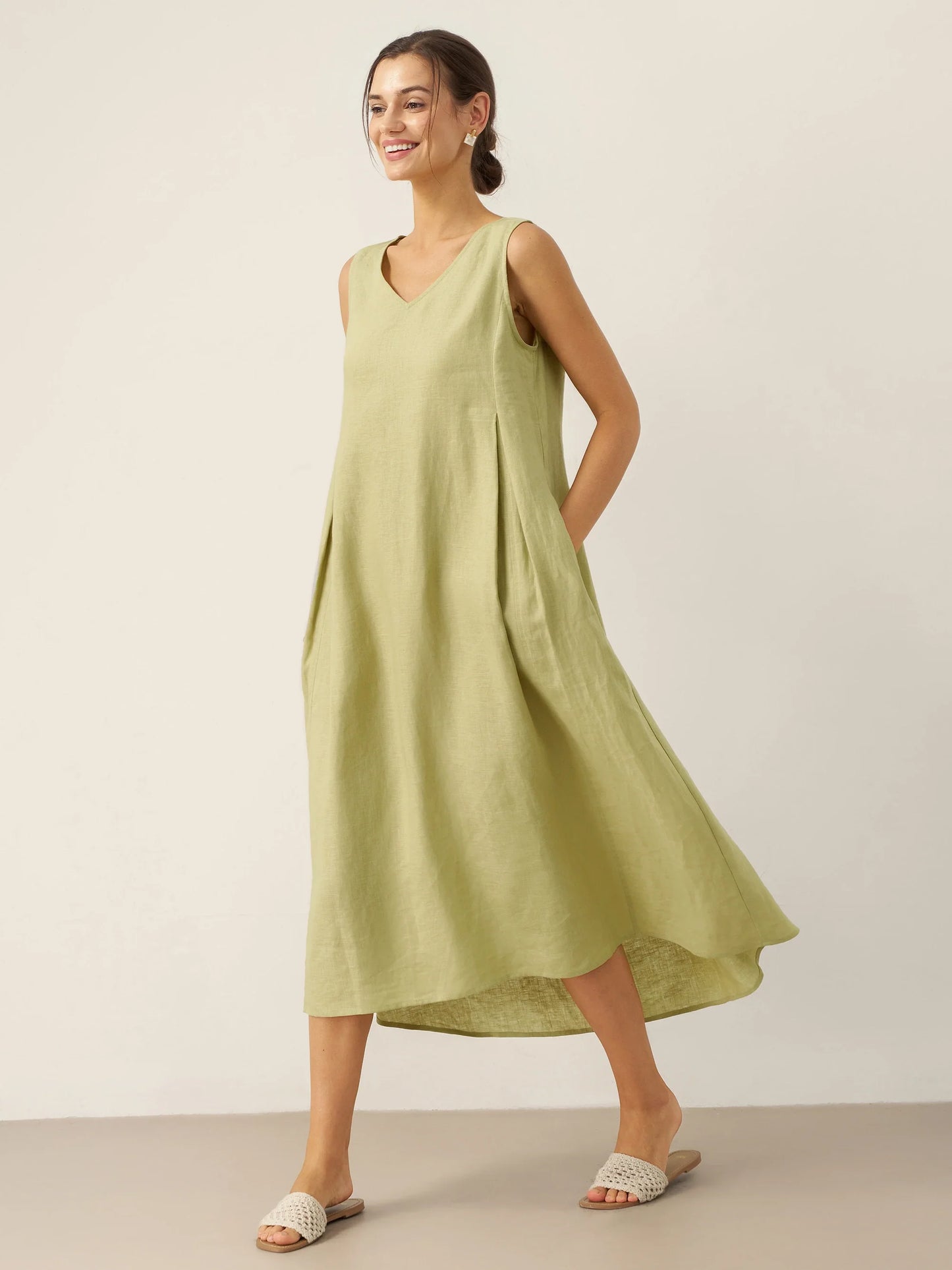 Vestido largo TARA A-Line 100% lino sin mangas