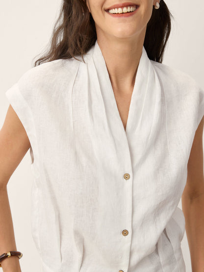 Camisa de Lino 100% Cruzada Cuello Elástico Espalda Recortada VALERIA