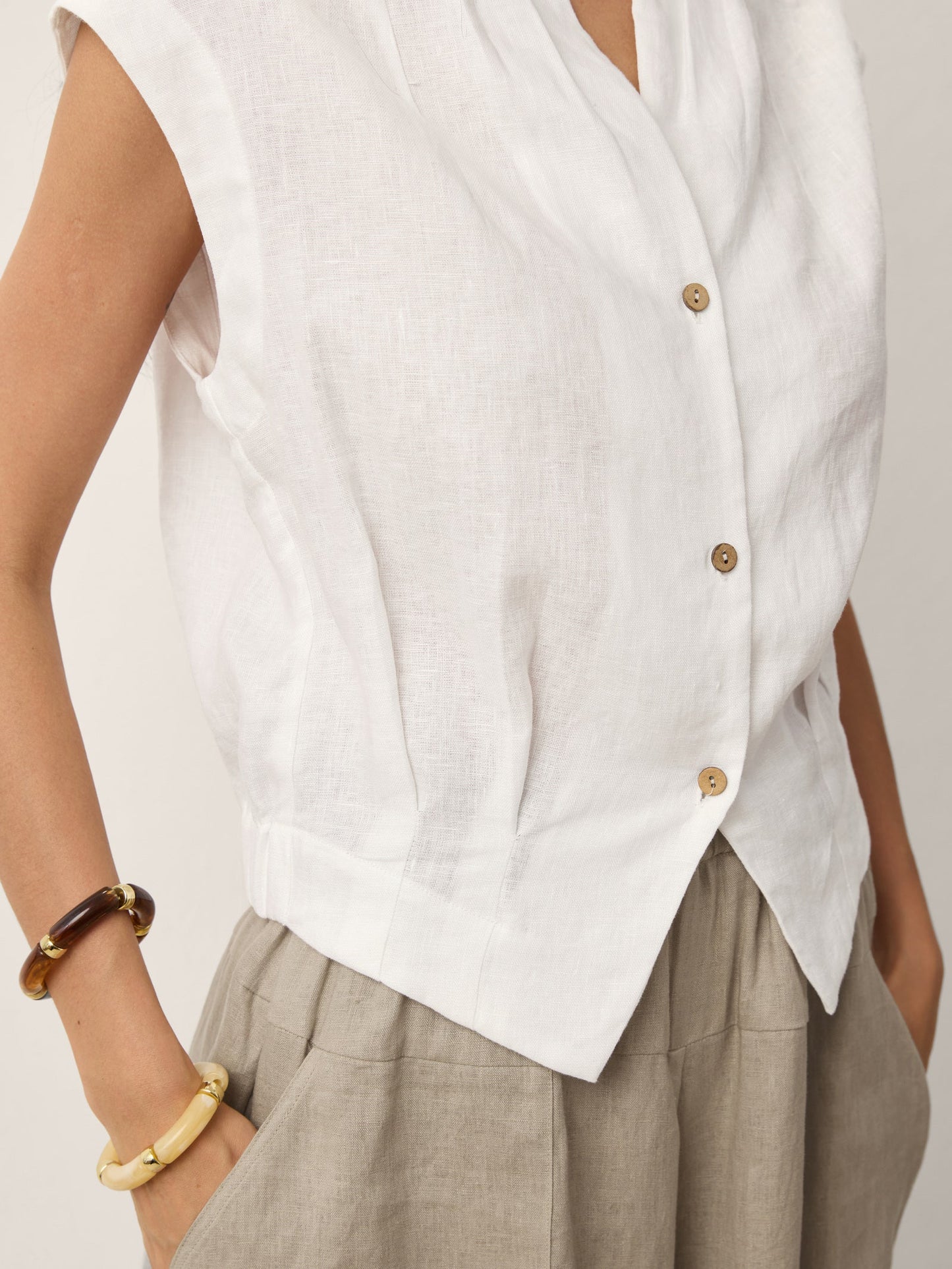 Camisa de Lino 100% Cruzada Cuello Elástico Espalda Recortada VALERIA