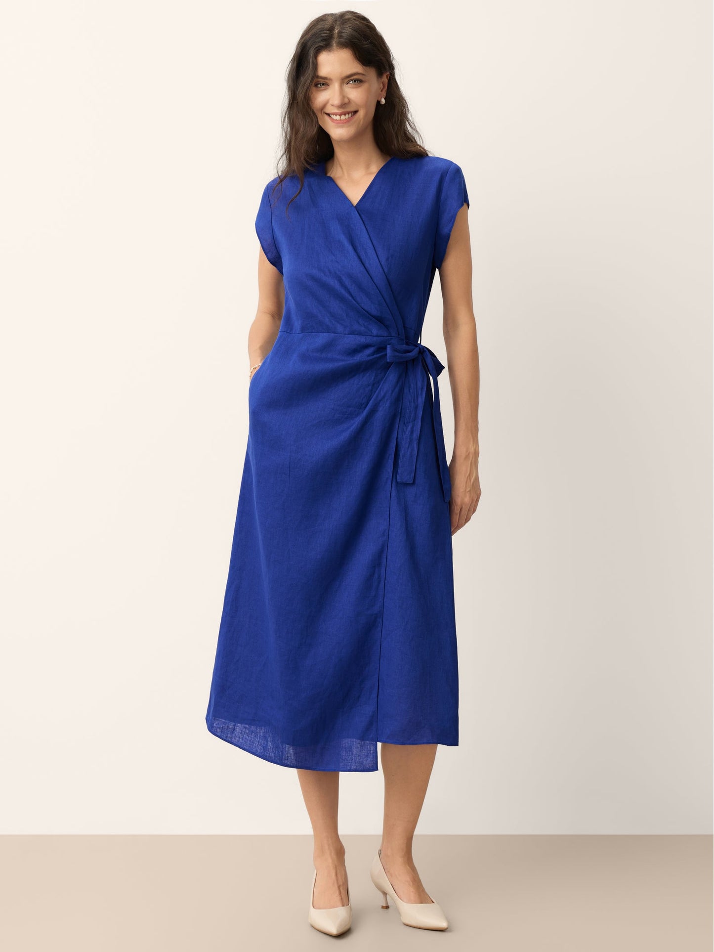 Vestido KERSTIN con corbata de lino 100% A-Line Midi
