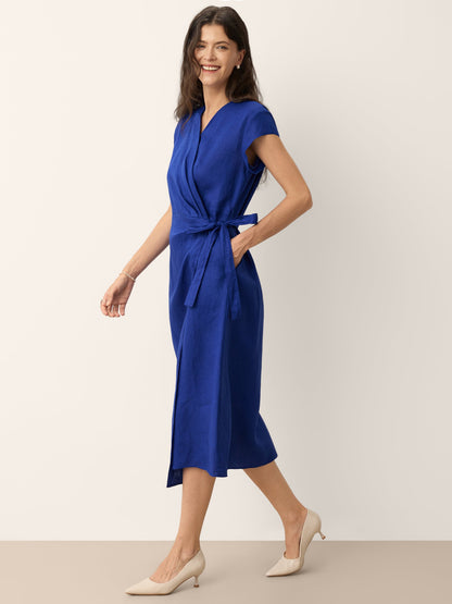 Vestido KERSTIN con corbata de lino 100% A-Line Midi