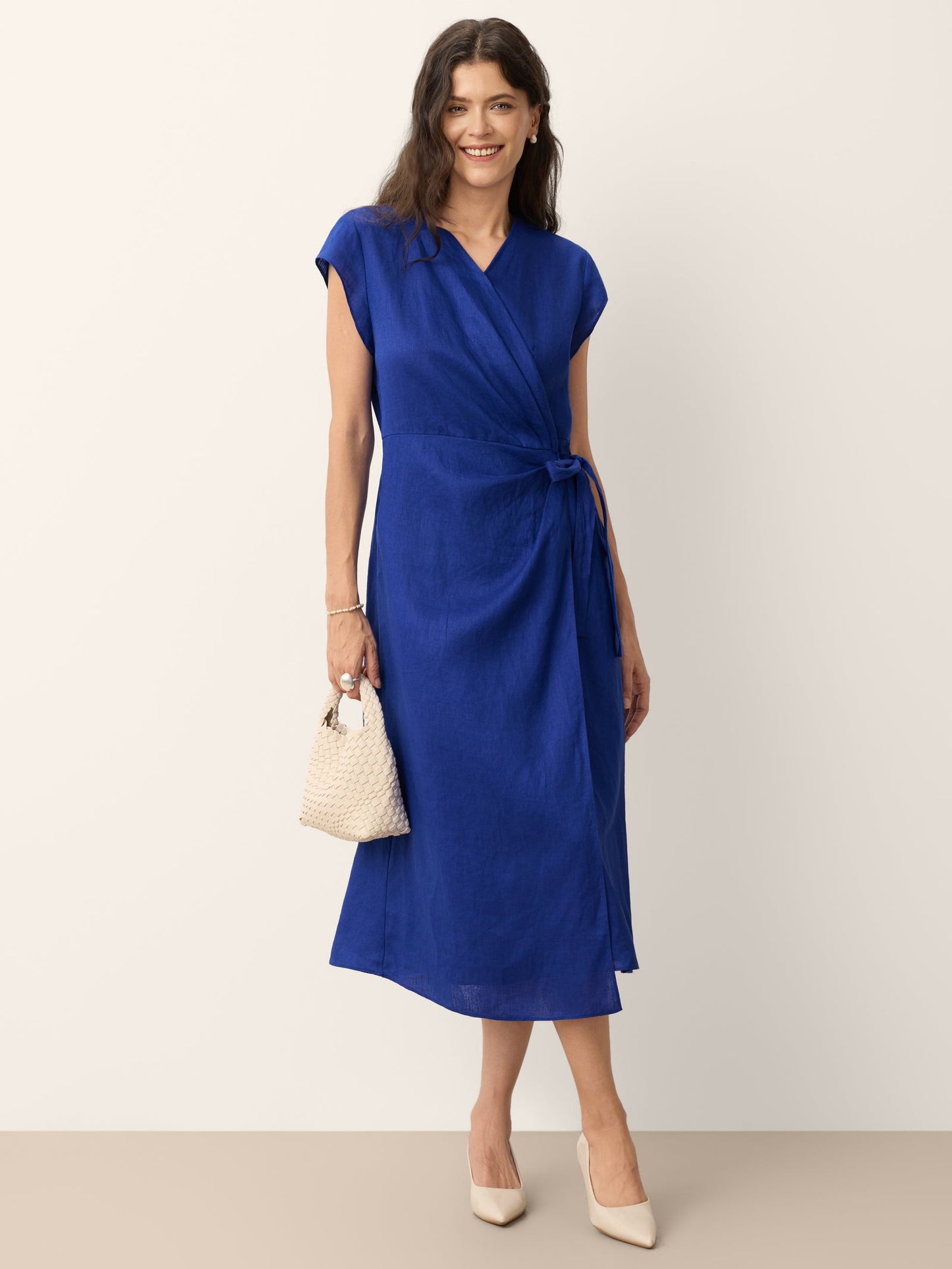 Vestido KERSTIN con corbata de lino 100% A-Line Midi