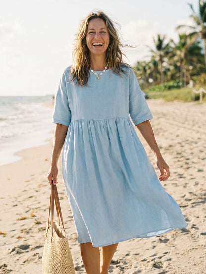 Vestido Midi A-Line 100% Lino VALENCIA