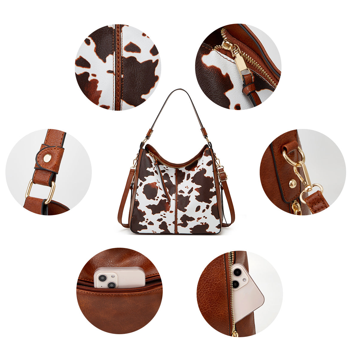 Bolso hobo de lujo antirrobo con estampado de cuero + gratis monedero tipo pouch