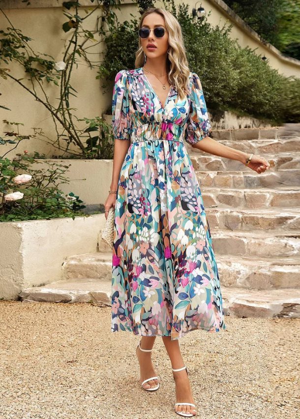 Estela | Vestido midi floral favorecedor